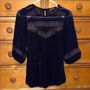 Lily White Black Sheer Lace Blouse